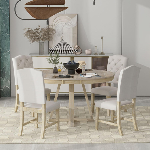 Juego Comedor Retro 5 Piezas - Mesa Redonda Extensible 58 -
