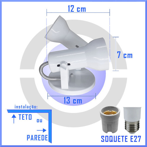 Spot De Luz Duplo Sobrepor P/ 2 Lampadas Par20 Bulbo Led Cor Branco 110v/220v