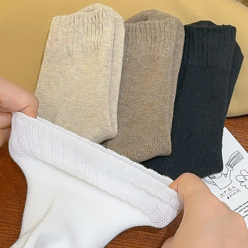 Calcetines Gruesos Para Mujer, De Algodón Cálido, Color Liso
