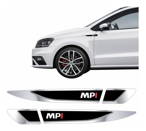 Par Emblema Adesivo Volkswagen Vw  Polo Virtus Mpi Resinado Cromado Aplique Lateral Res17 Fgc