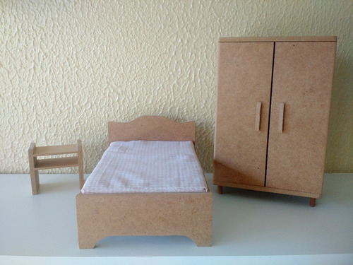 Quarto Para Casa De Boneca 3 Pcs Cru - 100% Mdf