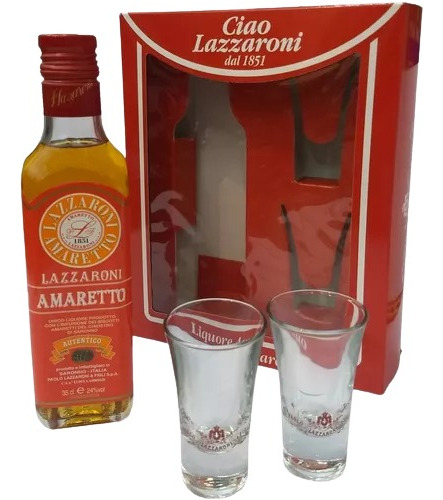 Estuche Amaretto Ciao Lazzaroni X 350cc + Dos Vasos Chupito