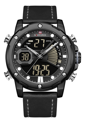Relógio de pulso Naviforce NF9172 com corria de couro cor preto