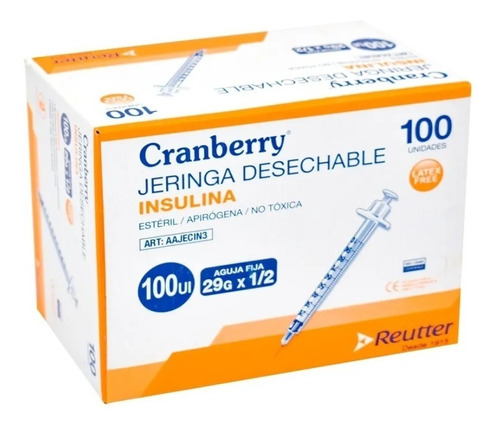 Jeringa Desechable Insulina Cranberry 29g X 1/2 100 Unidades