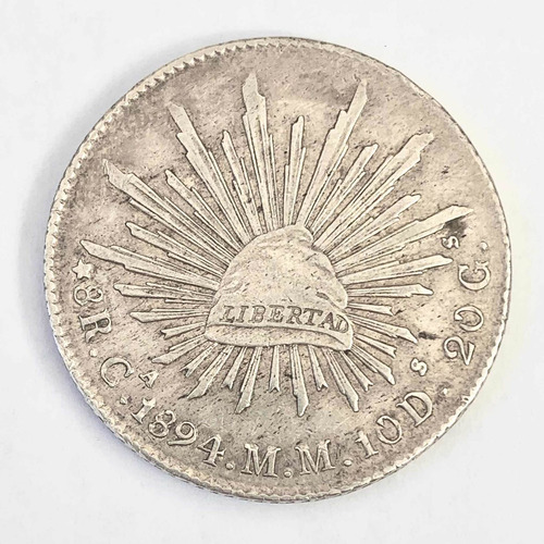 Moneda 8 Reales Culiacán Plata Ley .902 Año 1894 (Usado)