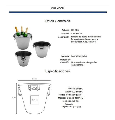Imagen 6 de 10 de Hielera De Acero Inoxidable En Forma De Cubeta Con Asas