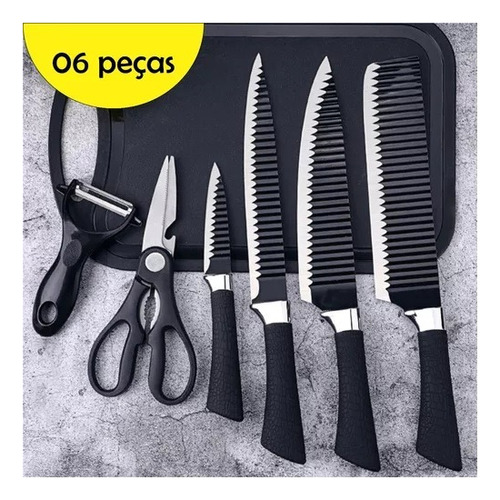Jogo De Facas Faqueiro Antiaderente 6 Peças Zepter Cor Preto