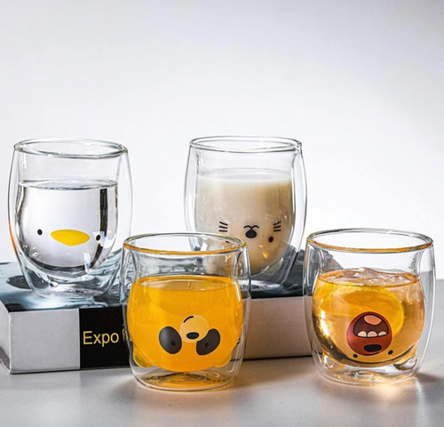 Vaso Taza Doble Pared Vidrio Osito Cafe Pack X6 Unidades