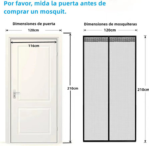 Ml Cortina Mosquitera Magnética Puerta 120x210 Malla