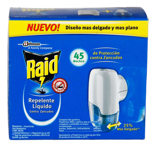 Raid 45 Noches Aparato + Repuesto Líquido Mata Mosquitos 