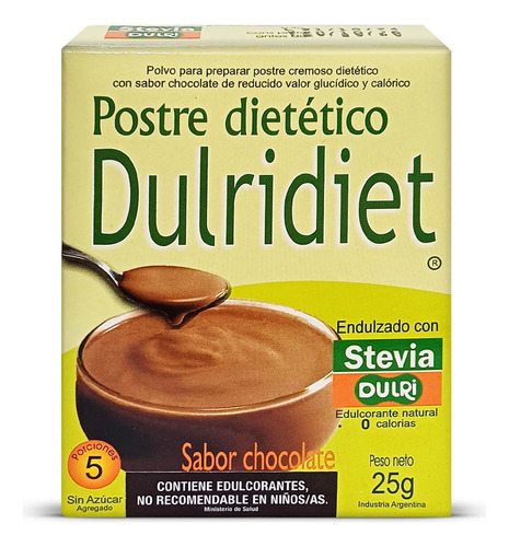 Postre Dietetico Sin Tacc Dulridiet Chocolate Stevia 25g