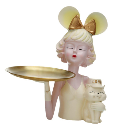 Estatua De Niña Con Bandeja De Almacenamiento, Adorno De