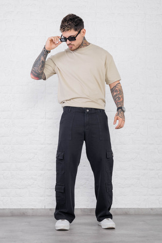 Pantalón Baggy Hombre Negro T38 Al 46 Cierre Oversize Cargo