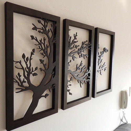 Cuadro Triptico Calado En Madera - Modelo Arbol2