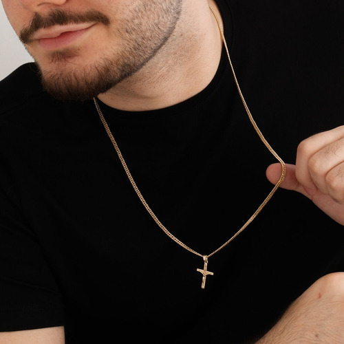 Imagem 2 de 3 de Corrente Masculina Grumet Dupla Banhada Ouro Pingente Cruz
