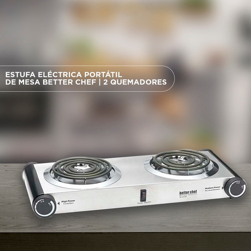 Parrilla Electrica Doble Quemador Better Chef Ajustable Plateado
