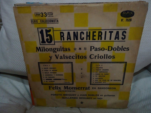 Vinilo Felix Monserrat 15 Rancheritas Mehuady Robles Papa F2