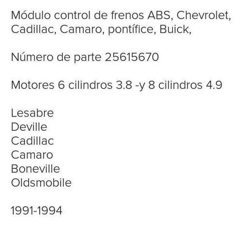 25615670 Modulo Control Abs Buick Chevrolet Muchos (Usado)