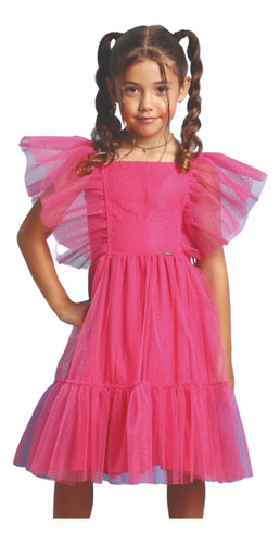 Vestido Infantil Meninas Lessa Kids Pink Glitter 8618