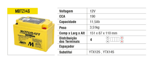 Bateria Motobatt 11,2a Mbtz14s Honda Transalp Nc 750 X