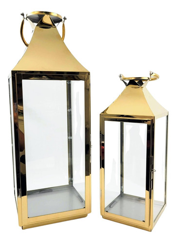 Lanterna Marroquina Decorativa Dourada 57/40cm Kit 2pç