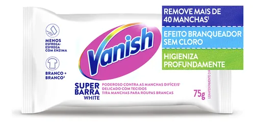 Tira Manchas em Barra Vanish White 75g para roupas brancas