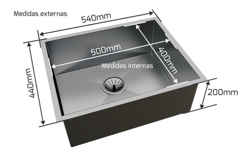 Cuba Inox Quadrada 500 X 400 Handmad C/ Escorredor Inox 304