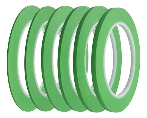 Cinta Adhesiva De Línea Fina Verde 1.5mm - 5mm 6 Rollos