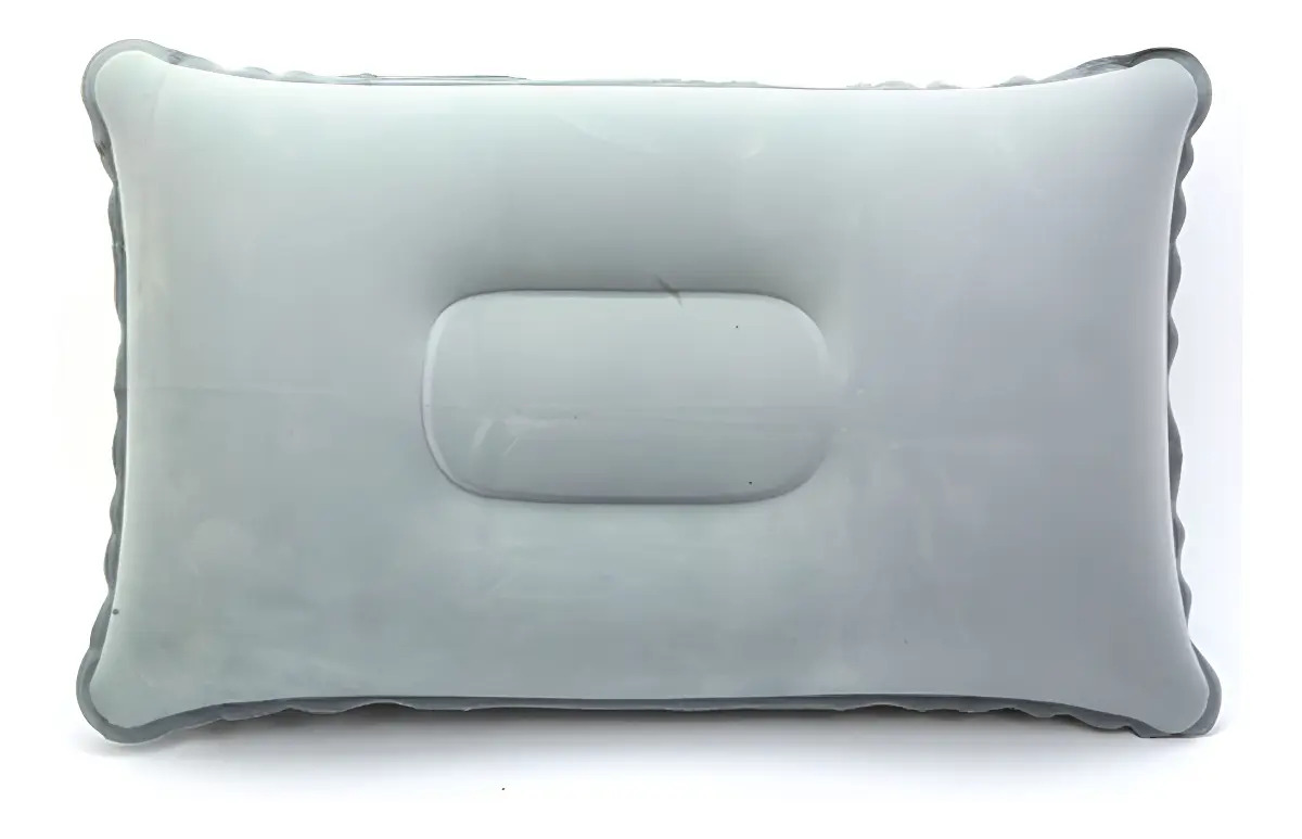 Travesseiro Almofada Inflável Compacta Viagem Camping Cinza - Dobrável, Leve, Textura Aveludada, 30x19cm, Ideal para Acampamento, Avião, Escritório e Férias
