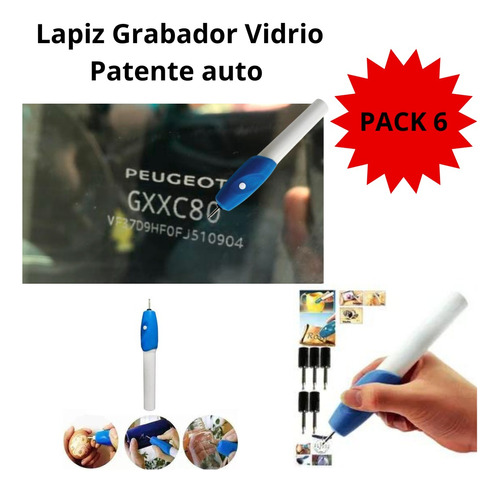 Pack 6 Lápiz Grabador Tallador Metal Plástico Vidrio Madera