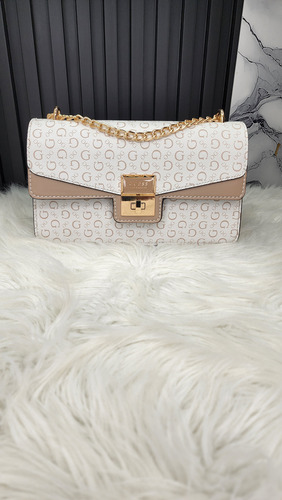 Bolsa Guess Sg914221 Nueva 100 % Original Con Etiqueta Blanco Estampado Oro Beige