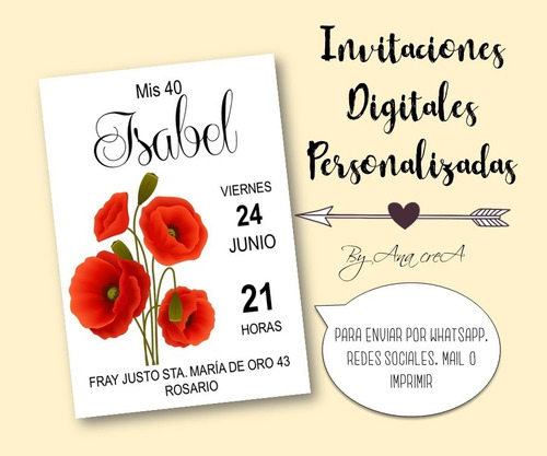 Invitación Digital Personalizada Amapolas Rojas Mod3 40 Años