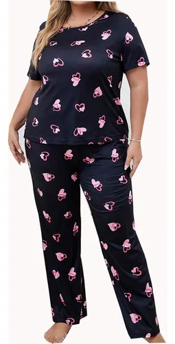 Pijama A La Moda Para Mujer, Talla Grande, Estampado, Cuello