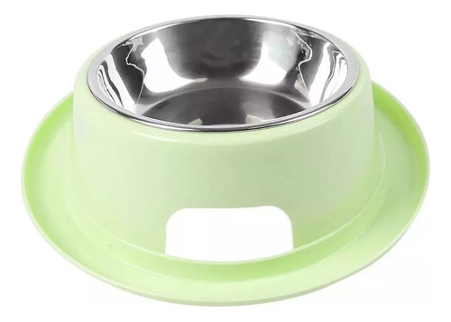 Comedero Bebedero Plato Perro Gatos Acero Inoxidable 18cms Color Verde