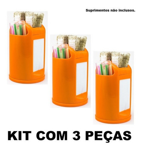 Porta Guardanapo Canudo Sache Lanchonete Kit 3 Pcs Cores