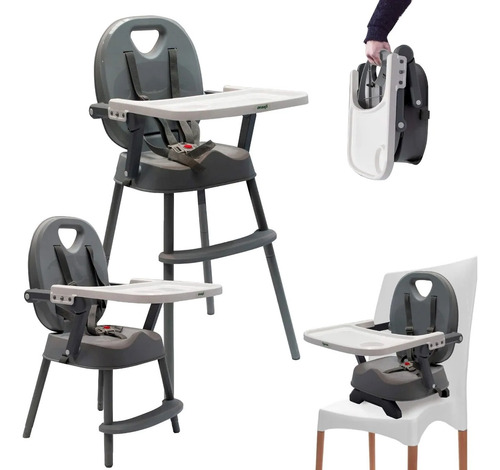 Silla De Comer 3 En 1 Booster Plegable Bebe 660 Love Premium Liso Gris