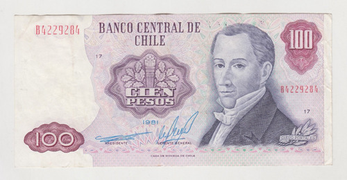 Billete Chile 100 Pesos Año 1981 Bardon Molina (c85)
