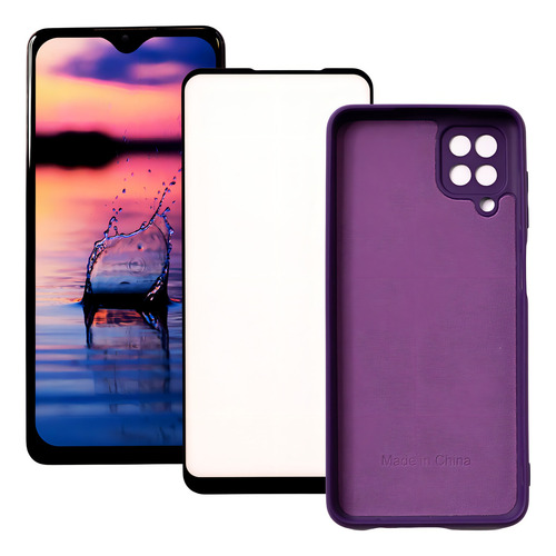 Tela Frontal Compatível Galaxy M12 Aro + Película + Case Cor Preto