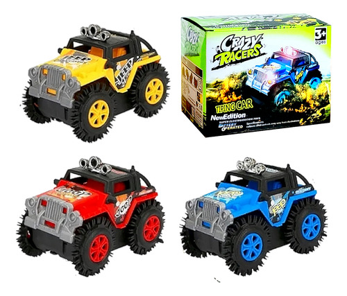 Kit 3 Jeeps Cambalhota Infantil Carrinho 4x4 Sobe Na Parede