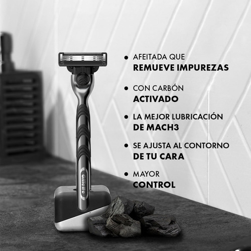 Máquina De Afeitar Gillette Mach3 Carbono Con Carbón Activad