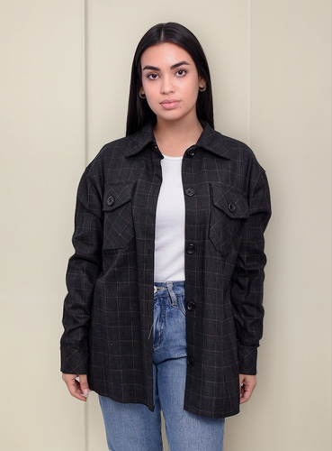 Camisaco Mujer Manga Larga Oversized Paño Cuadros