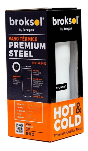 Imagen 3 de 8 de Vaso Térmico Broksol 480ml Acero Inoxidable