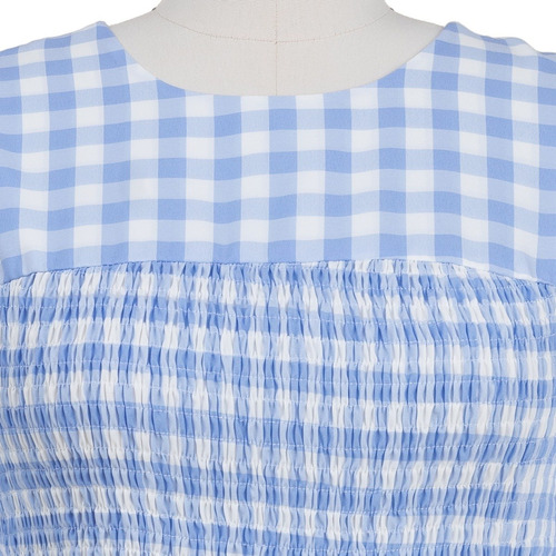 Imagen 4 de 7 de Blusa Corta Cuadros Manga Abullonada Fresca Primaveral.