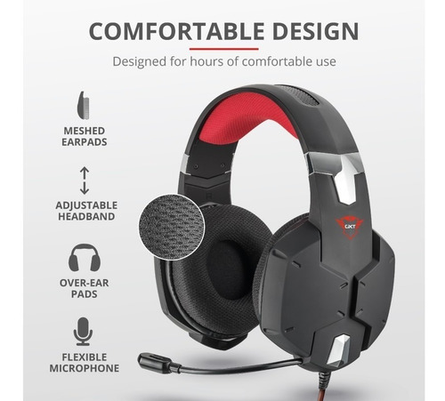 Auriculares Gamer Trust Carus 3.5mm Esport Negro Y Rojo Mic