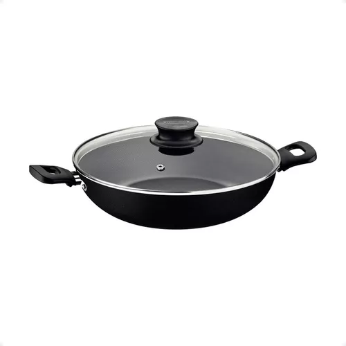 Wok antiadherente con tapa, 11 pulgadas, Starflon Max, sin PFOA, vidrio  templado, mango resistente al calor, apto para lavavajillas, estufa de gas