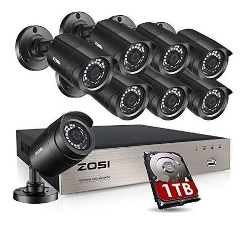 Sistema De Seguridad Zosi 8 Cámaras 1080p 5mp -negro