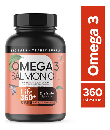 Imagen 1 de 7 de Omega 3 De Salmon Oil 360 Capsulas Con Epa Y Dha - Life 360+ Sabor Sin Sabor (360 Capsulas)