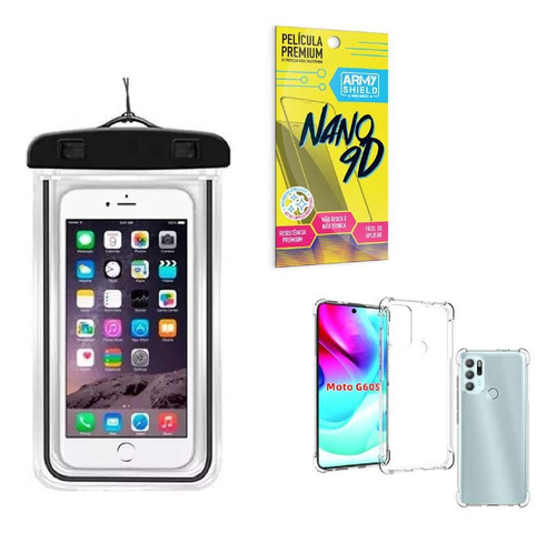 Capinha Moto G60 S + Capa A Prova Dágua + Película Nano 9d