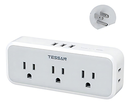 Tessan Multicontacto Pared Usb, Conector Multiple Con 5 Salidas Ca Y 3 Puertos Usb, Regleta Multicontacto Outlet Extender Enchufe Extension Electrica Para El Hogar, Oficina, Dormitorio, Cocina