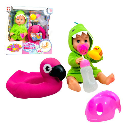 Muñeca Bebe Bata Dinosaurio Salvavidas Flotador Y Accesorios